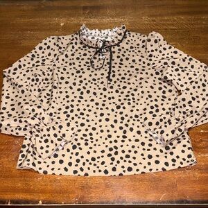 Polka Dot Ruffle Neck Blouse